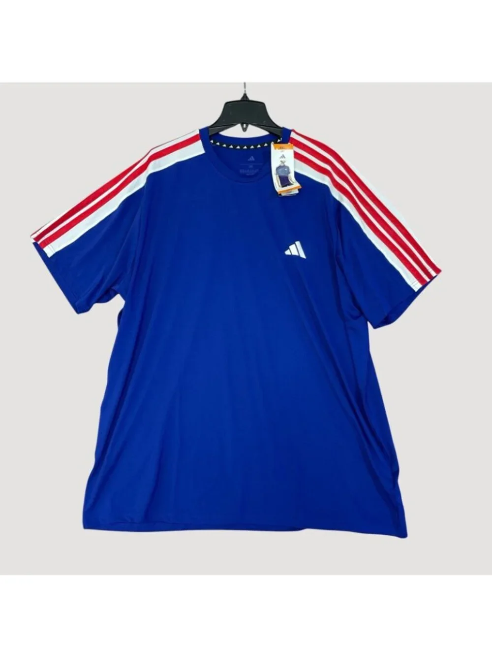 NWT Adidas Men's XXL Blue T-Shirt With Red & White Stripes  Polyester